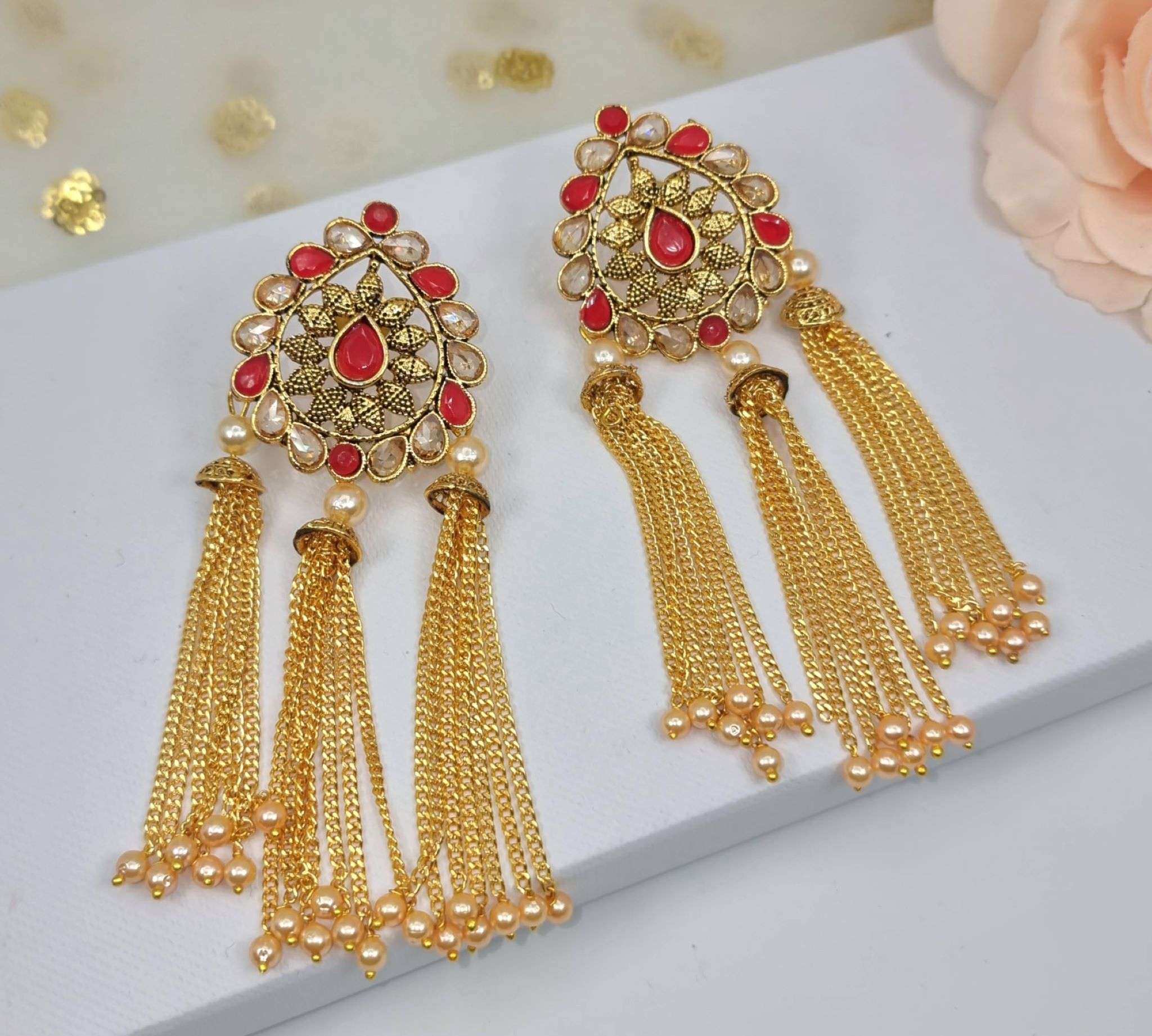 Red Gold Tassel Earrings Uk