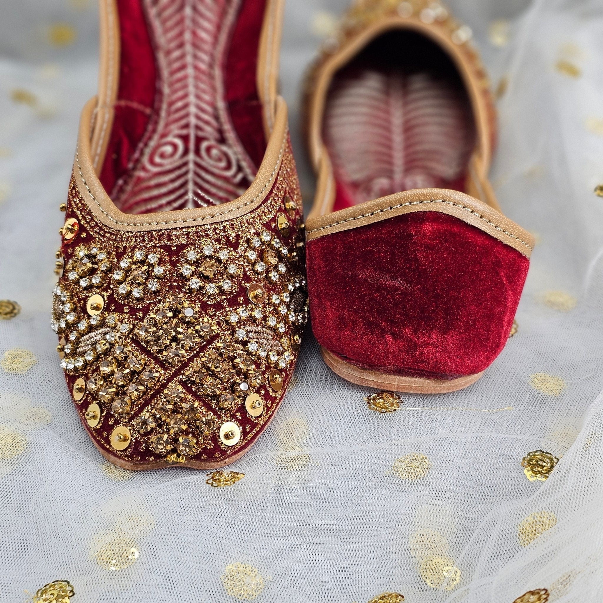Reevah Embellished Velvet Bridal Jutti - Fancy Fab Jewels