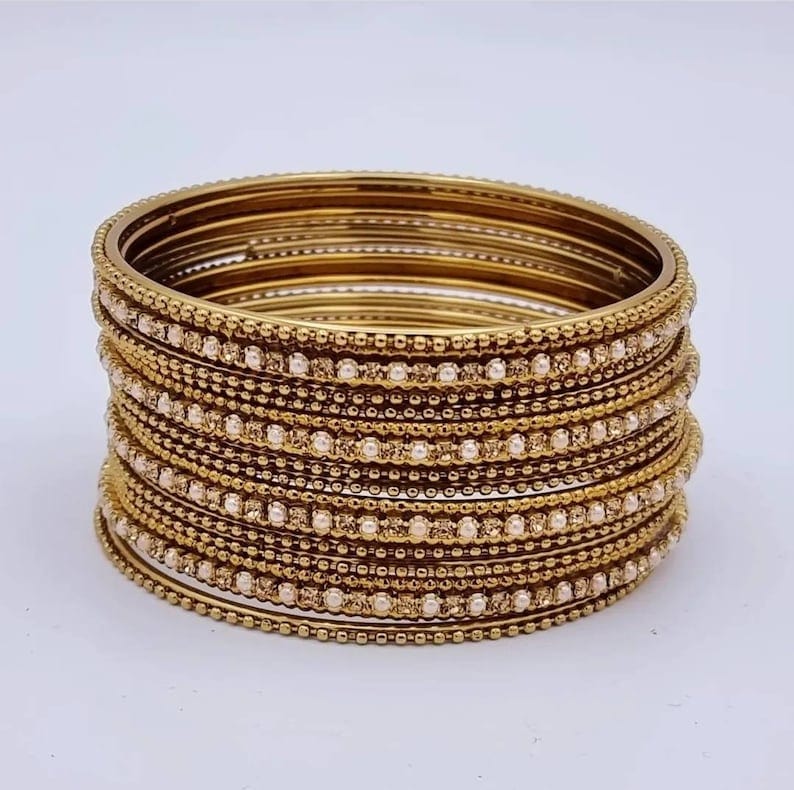 Riti Set of 12 Antique Gold Bangle Set - Fancy Fab Jewels