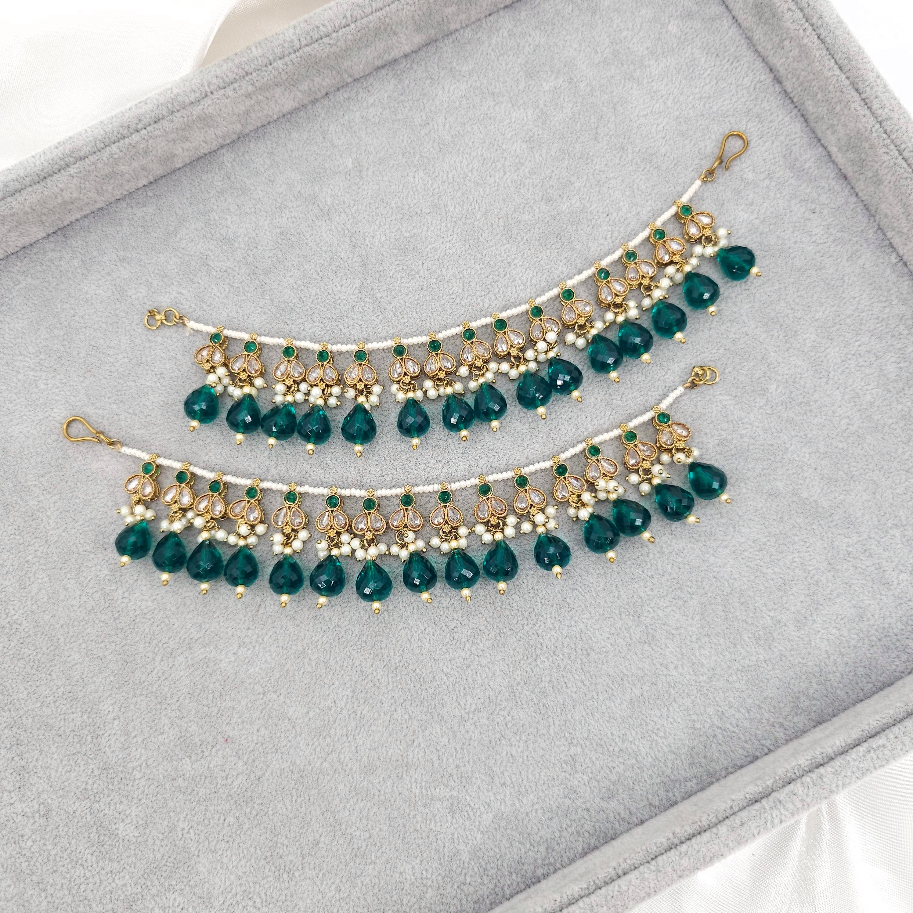 Veena -  Polki and Pearl Earring Chains – Ear Chain | Fancy Fab Jewels UK