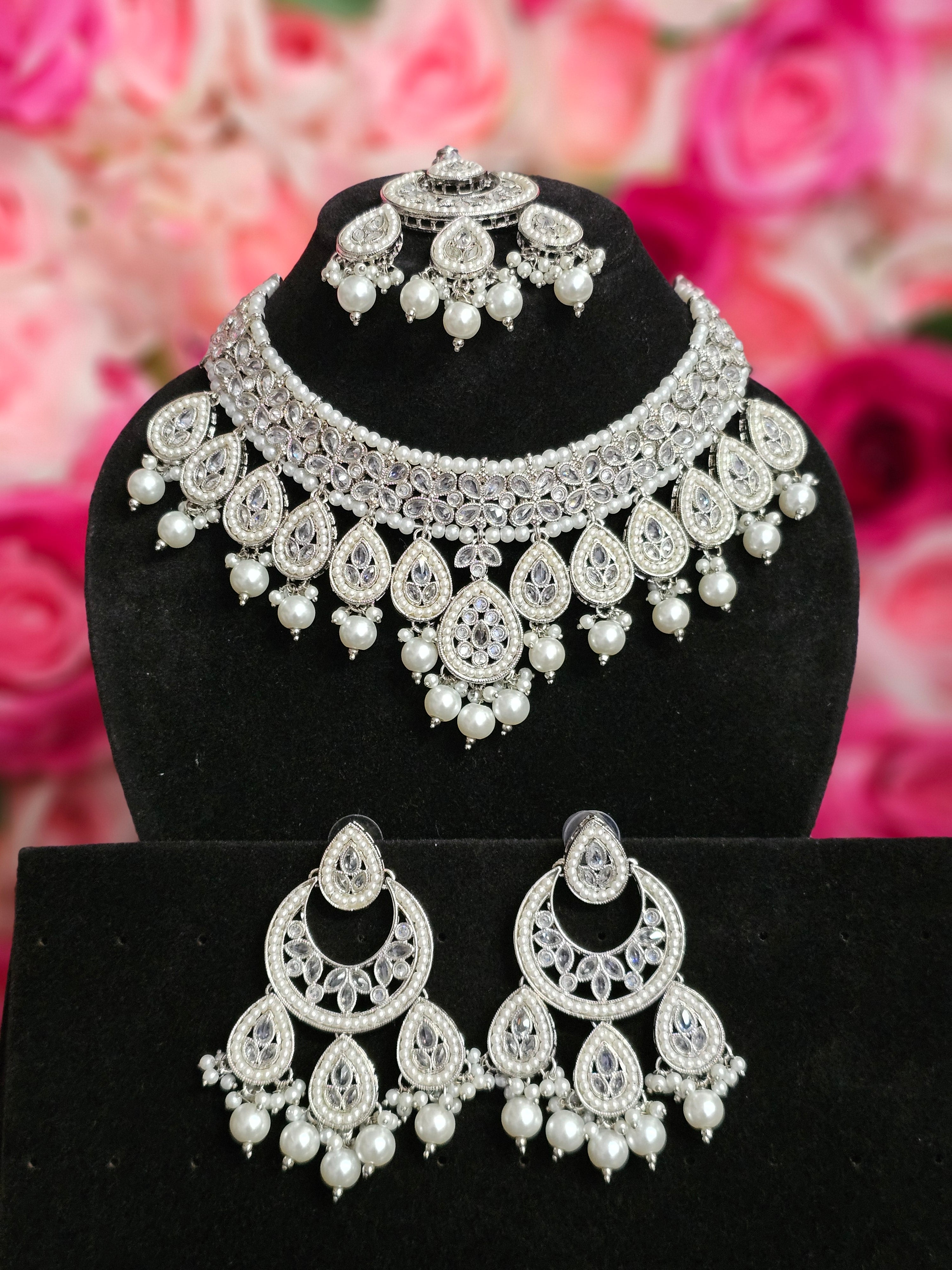 Heeriye Silver Polki Jewellery Set – Necklace | Fancy Fab Jewels UK