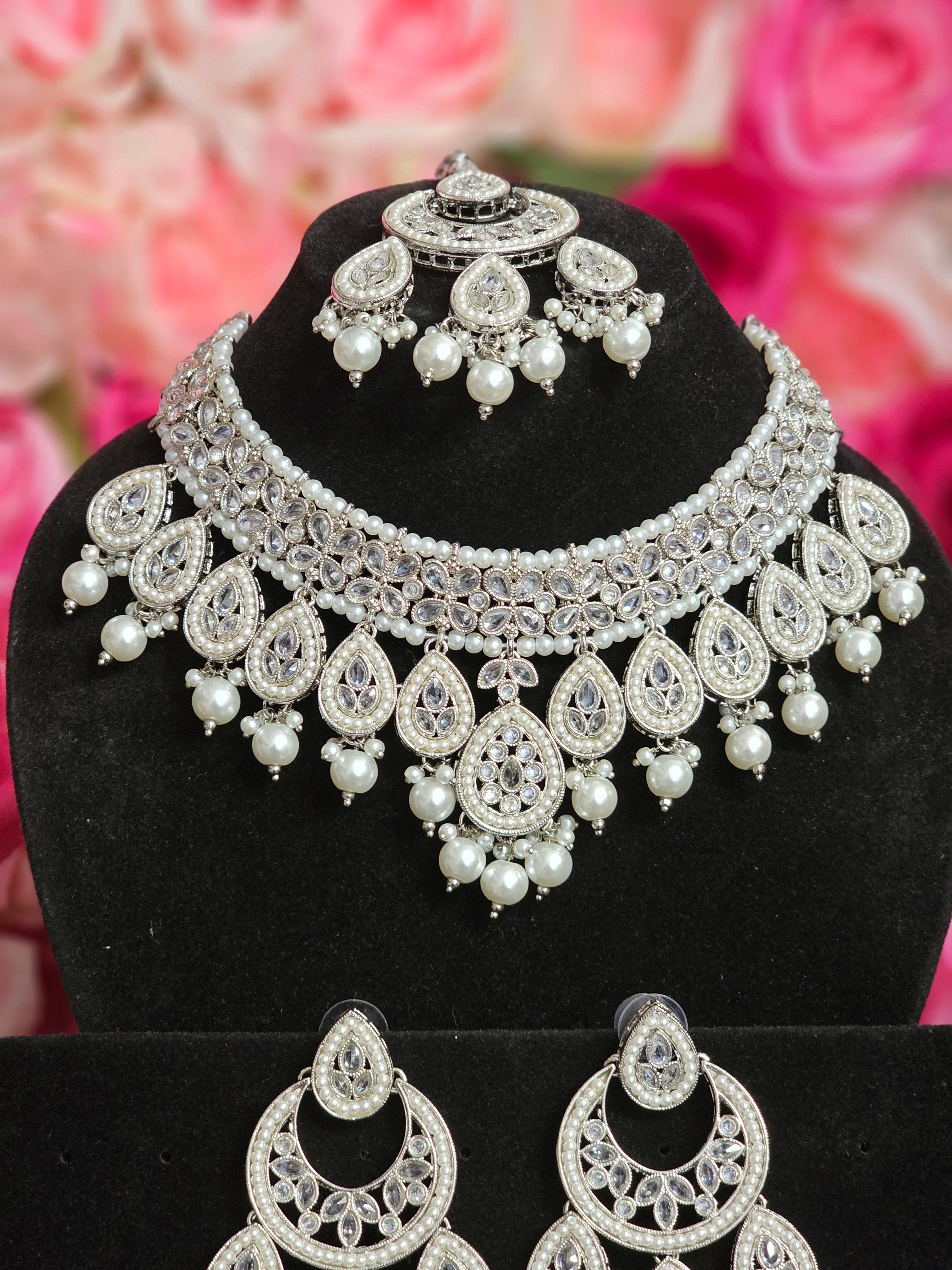 Heeriye Silver Polki Jewellery Set – Necklace | Fancy Fab Jewels UK