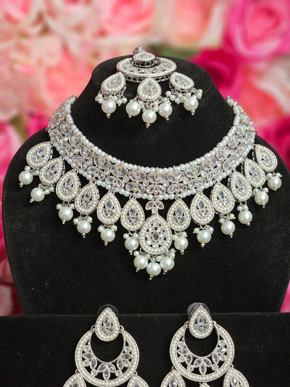 Heeriye Silver Polki Jewellery Set – Necklace | Fancy Fab Jewels UK