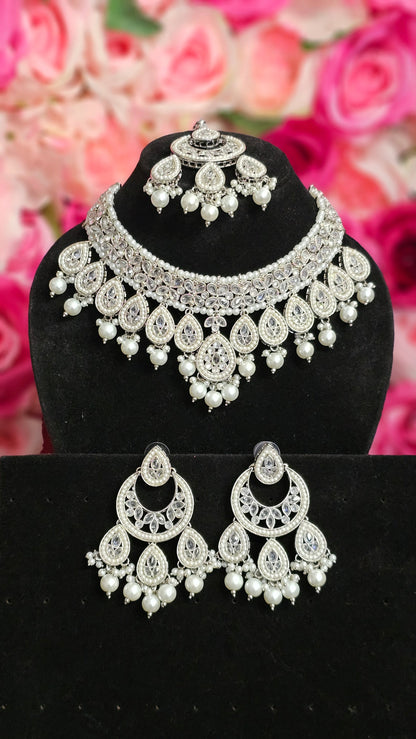 Heeriye Silver Polki Jewellery Set – Necklace | Fancy Fab Jewels UK