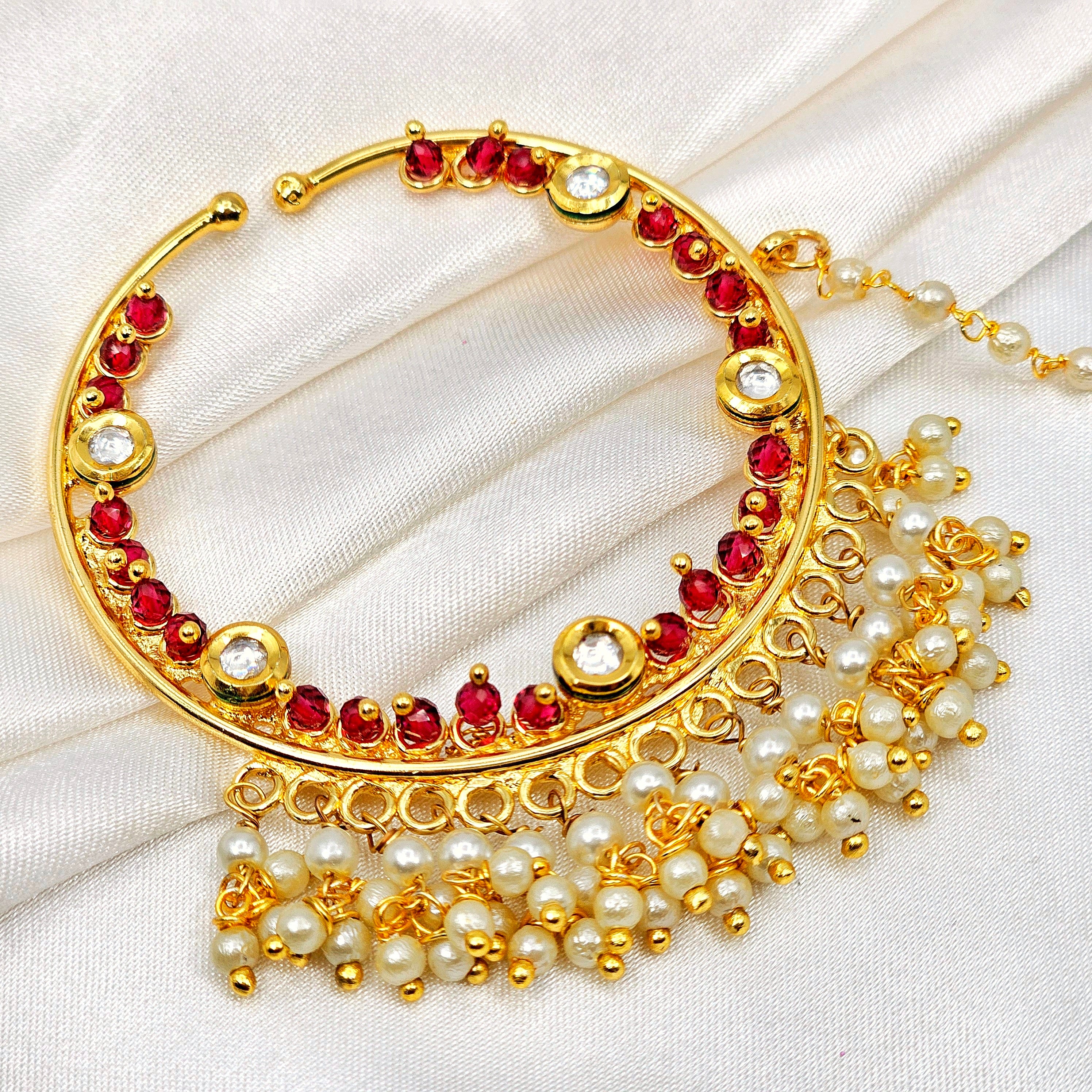 5cm Kundan Bridal Nose Ring with chain