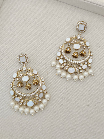 Zarnab Golden Pearl Chandbali Earrings