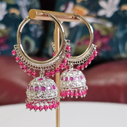 Saloni Silver Polki Jhumki Bali Earrings