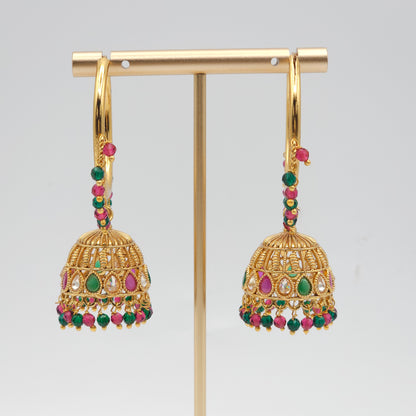 Meera Antique Gold Polki Jhumki Bali Earrings