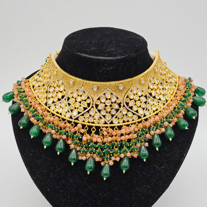 Reegal Premium Quality Paachi Kundan Choker Necklace Set - Green