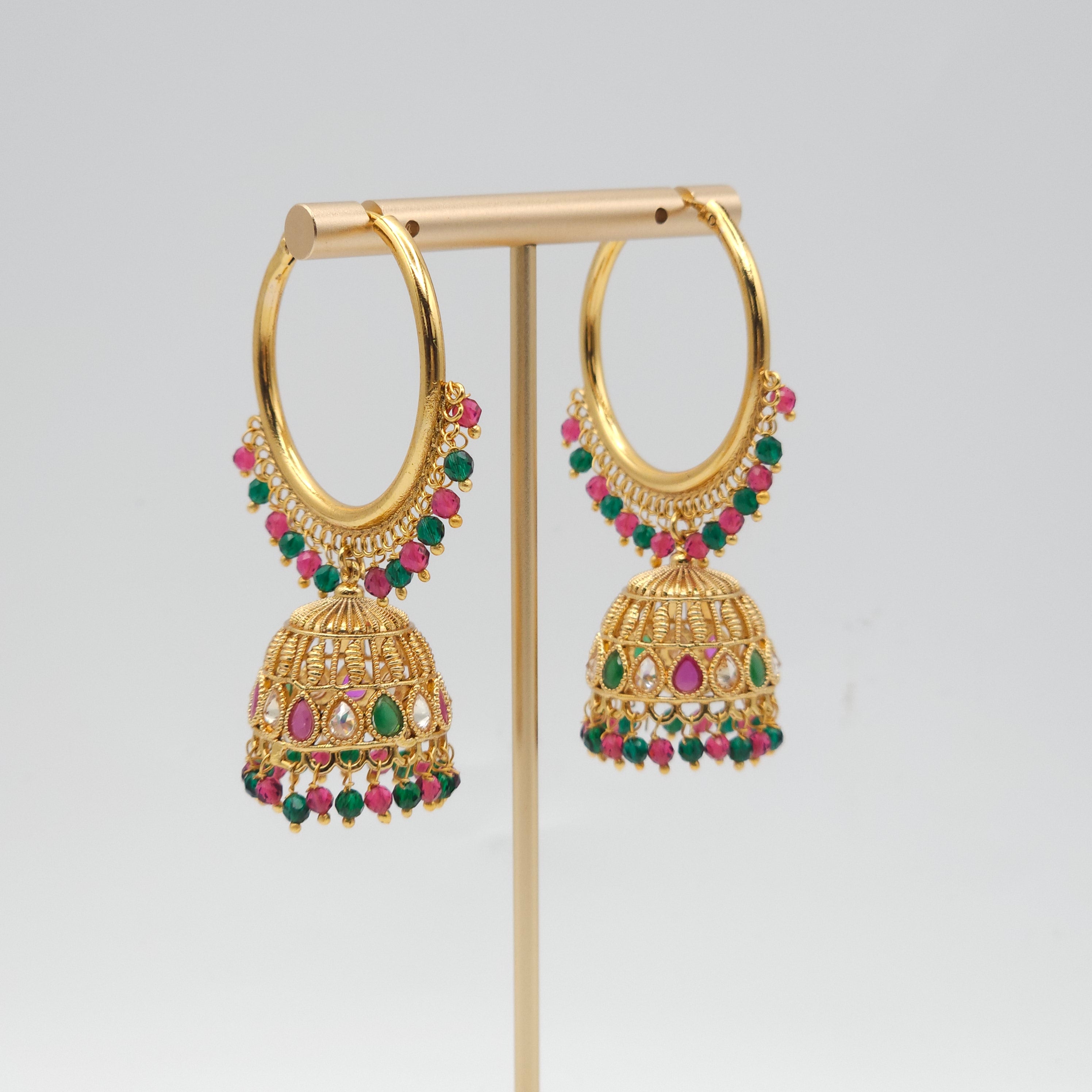 Meera Antique Gold Polki Jhumki Bali Earrings