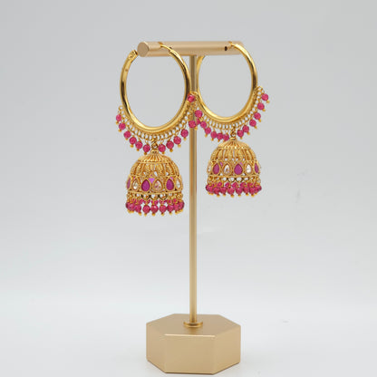 Meera Antique Gold Polki Jhumki Bali Earrings