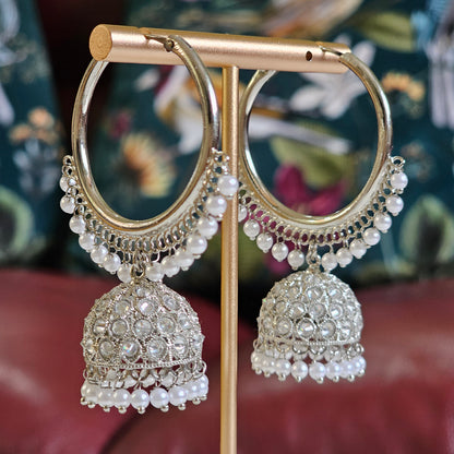 Saloni Silver Polki Jhumki Bali Earrings