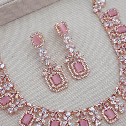 Rose Gold Pink AD Necklace set