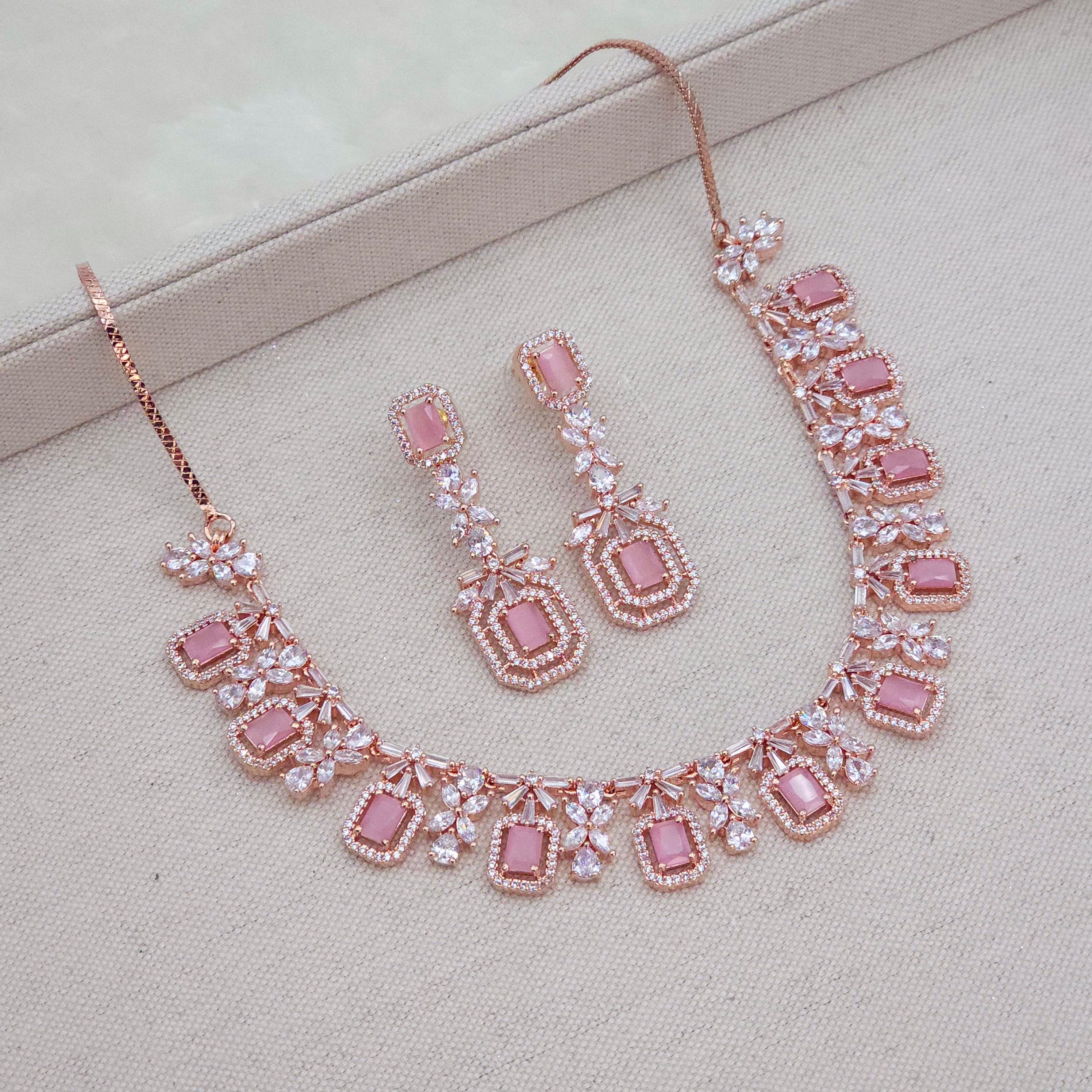 Rose Gold Pink AD Necklace set