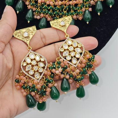 Reegal Premium Quality Paachi Kundan Choker Necklace Set - Green