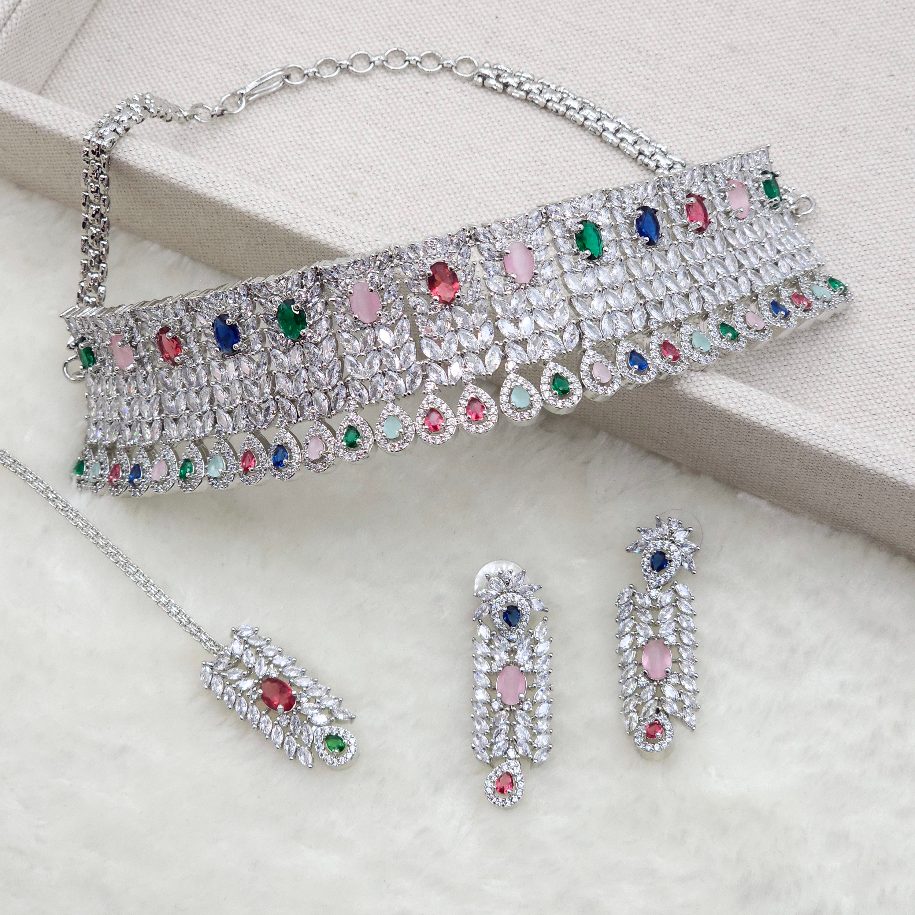 Simone Bridal Choker Set Silver Multi