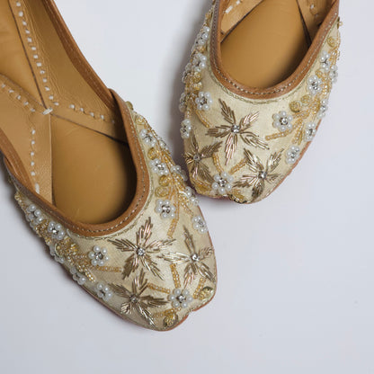 Waheeda Beige Gold Embelised Bridal Juttis.