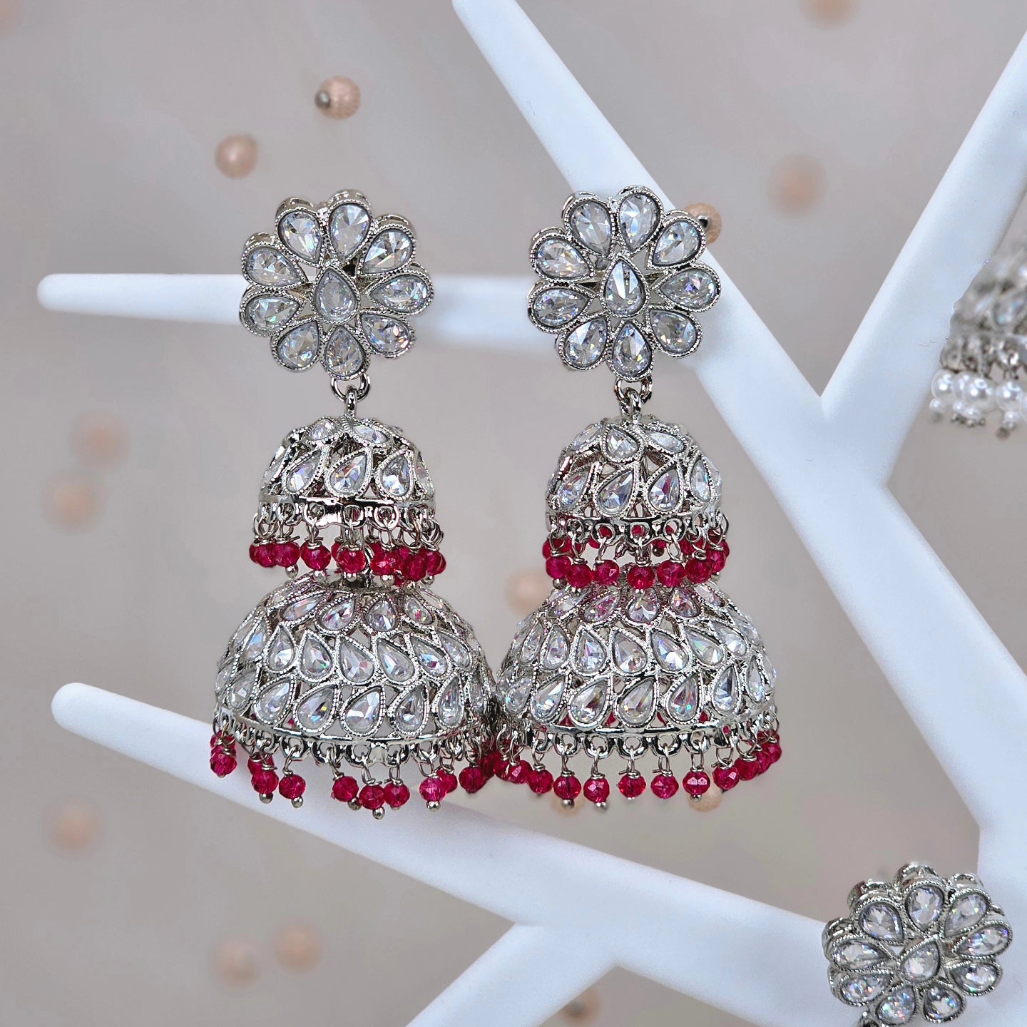 Maira Stunning Silver-Plated Polki Jhumka Earrings with colourfull Accents.