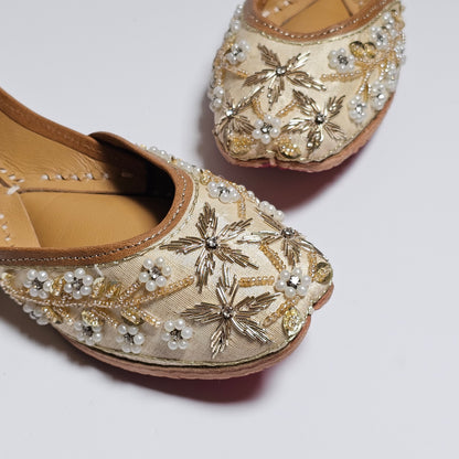 Waheeda Beige Gold Embelised Bridal Juttis.