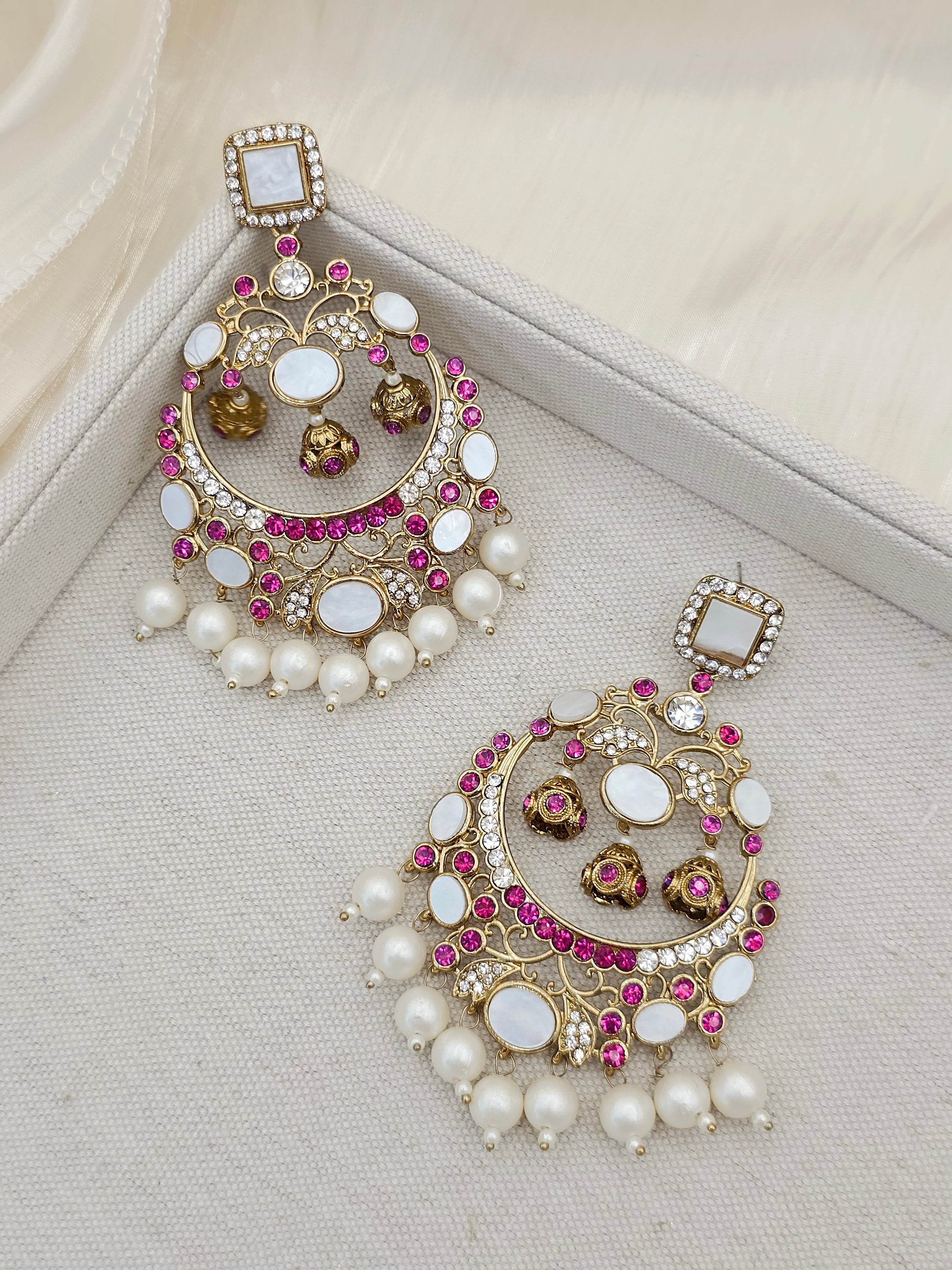 Zarnab Golden Pearl Chandbali Earrings