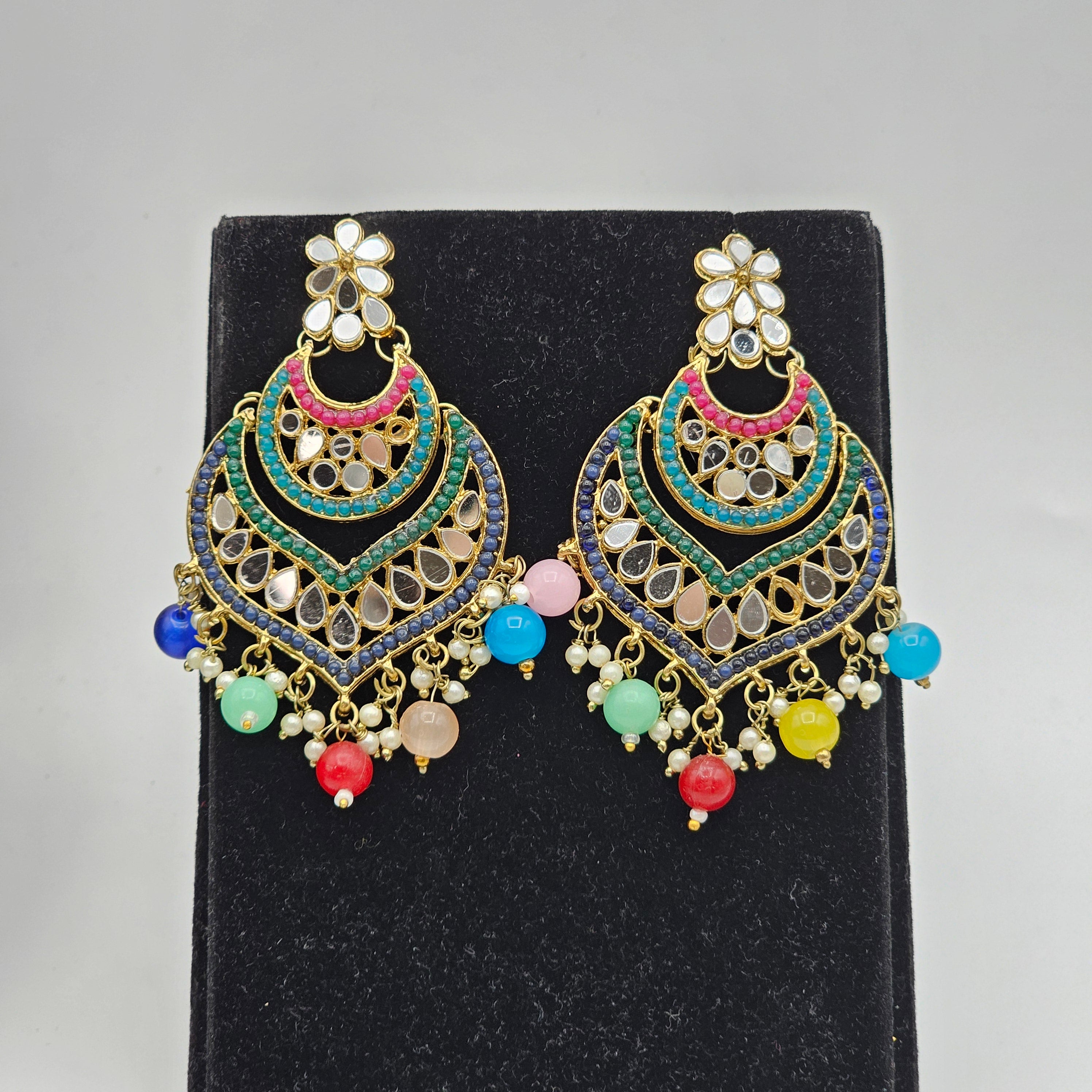 Priya Multicolor Mirror Choker Necklace Set - Gold
