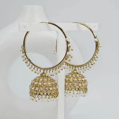 Vintage Charm: Antique Gold Polki Bali Jhumki Earrings for Timeless Elegance.