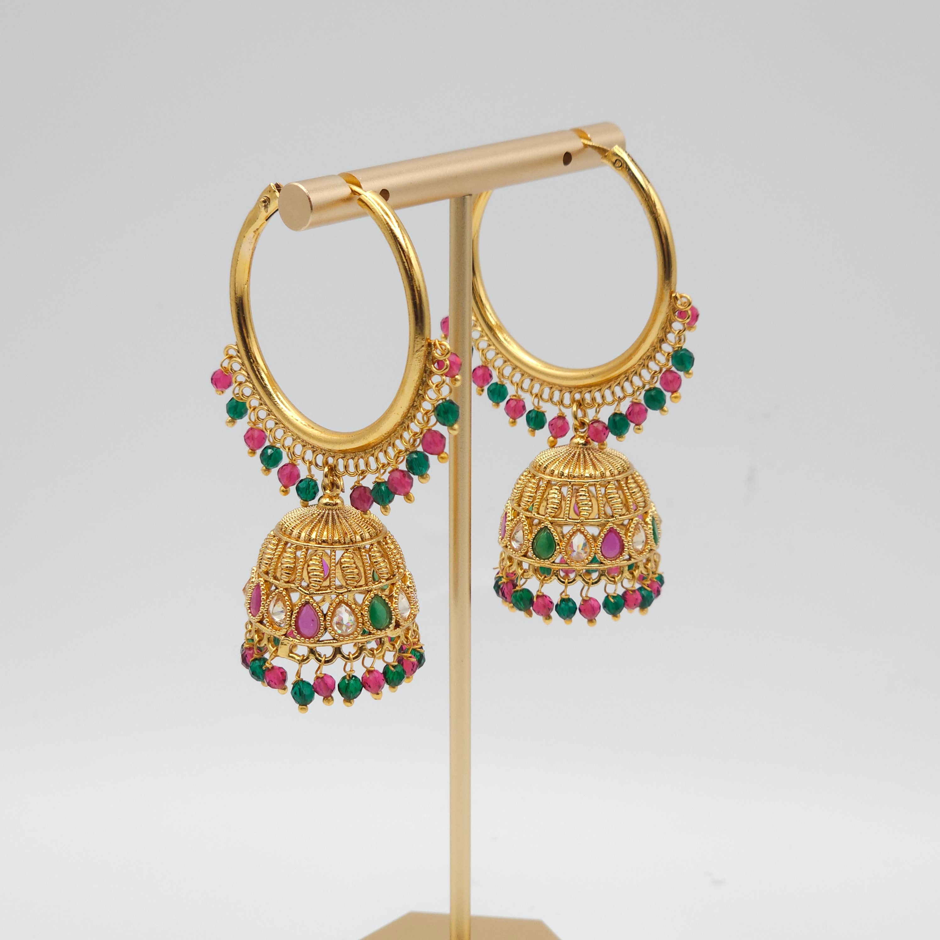 Meera Antique Gold Polki Jhumki Bali Earrings