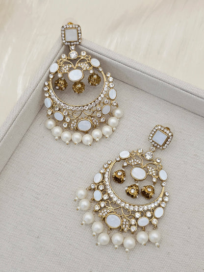 Zarnab Golden Pearl Chandbali Earrings