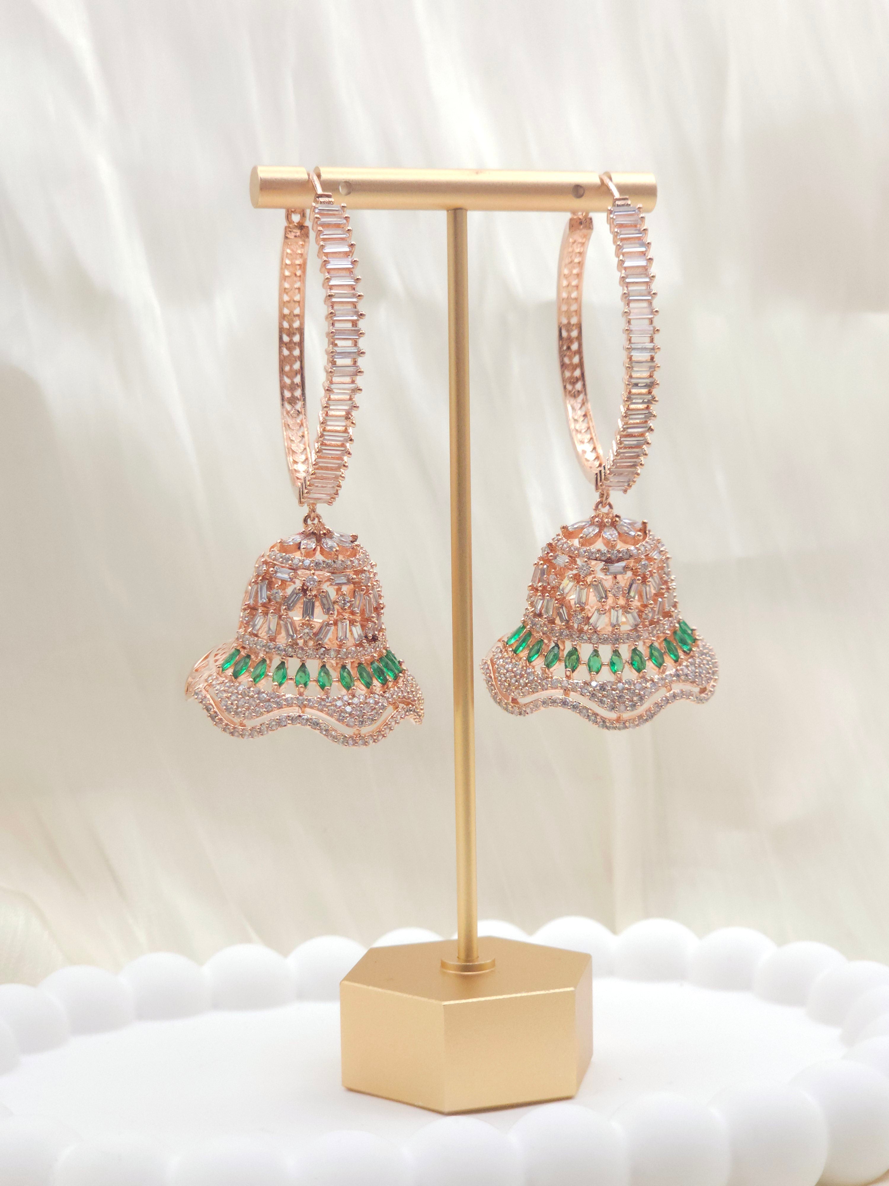 Tulip- AD Hoop Jhumka Earrings