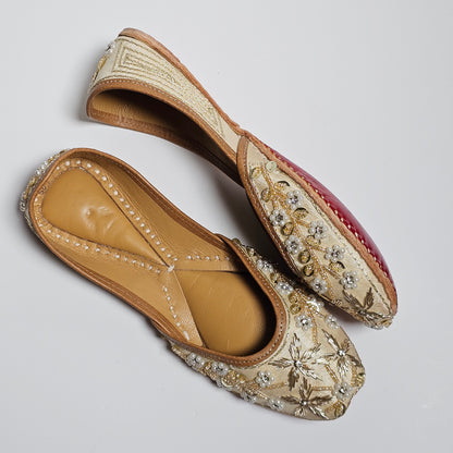 Waheeda Beige Gold Embelised Bridal Juttis.