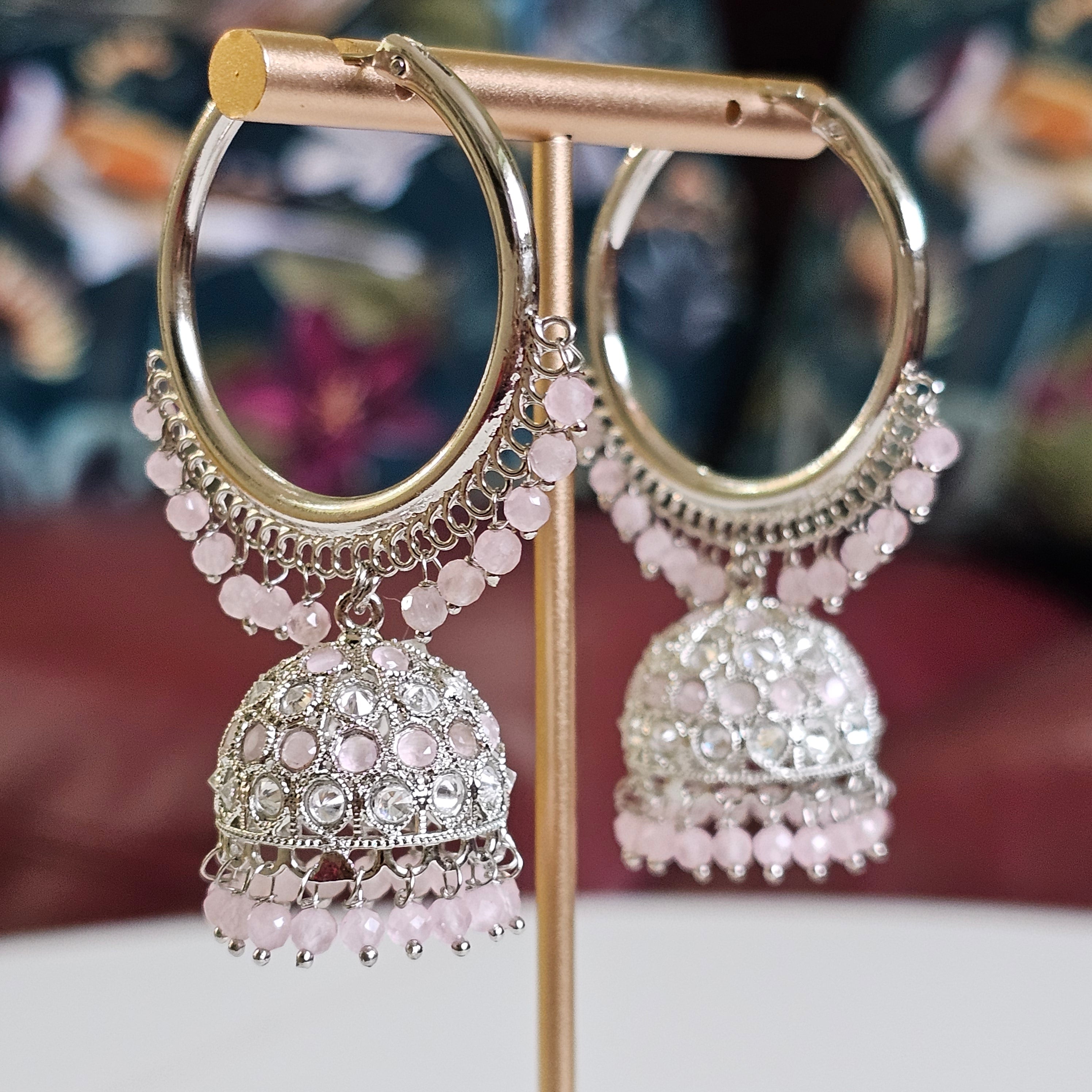 Saloni Silver Polki Jhumki Bali Earrings