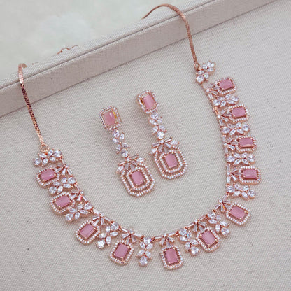 Rose Gold Pink AD Necklace set