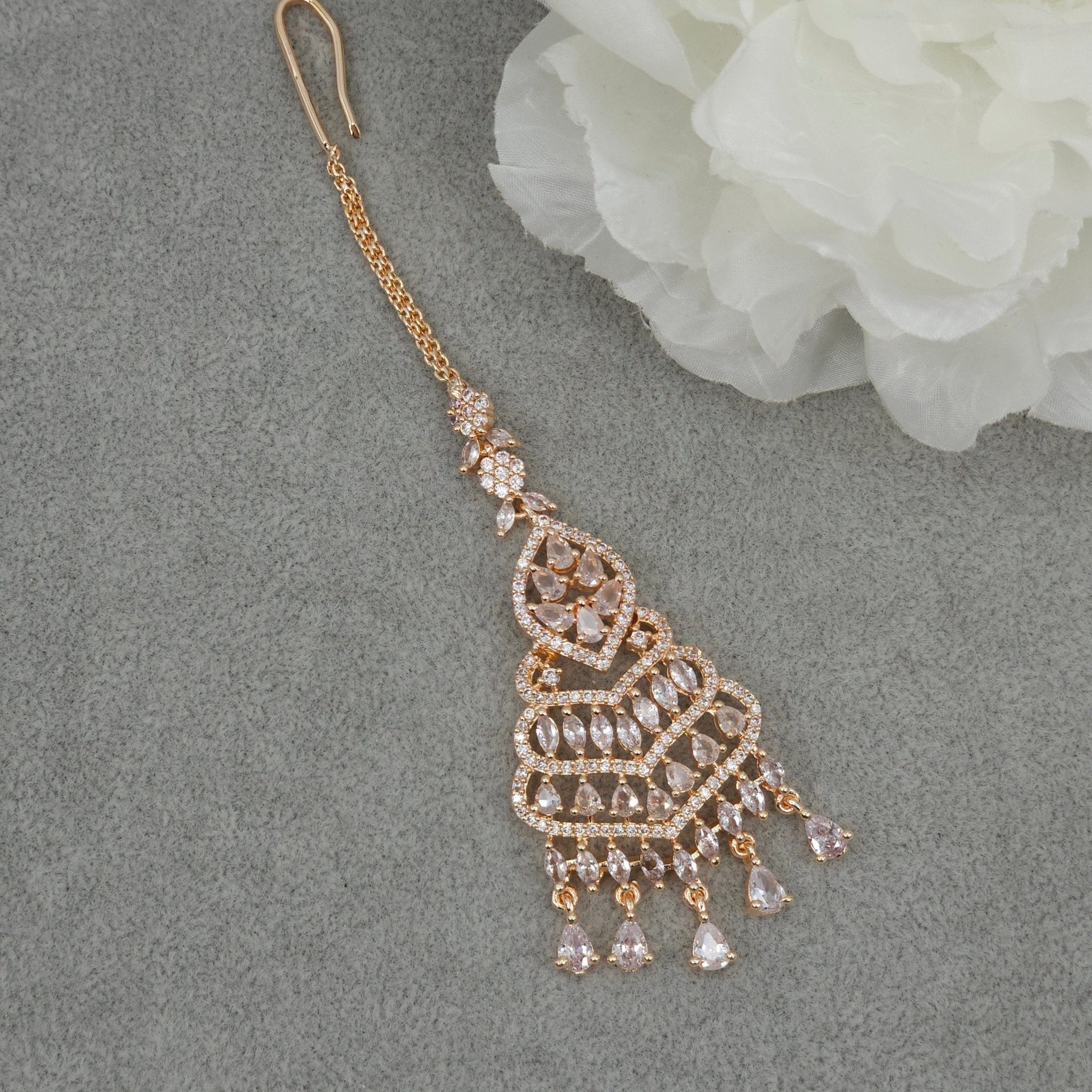 Roohi Rose Gold AD Mangtikka - Fancy Fab Jewels