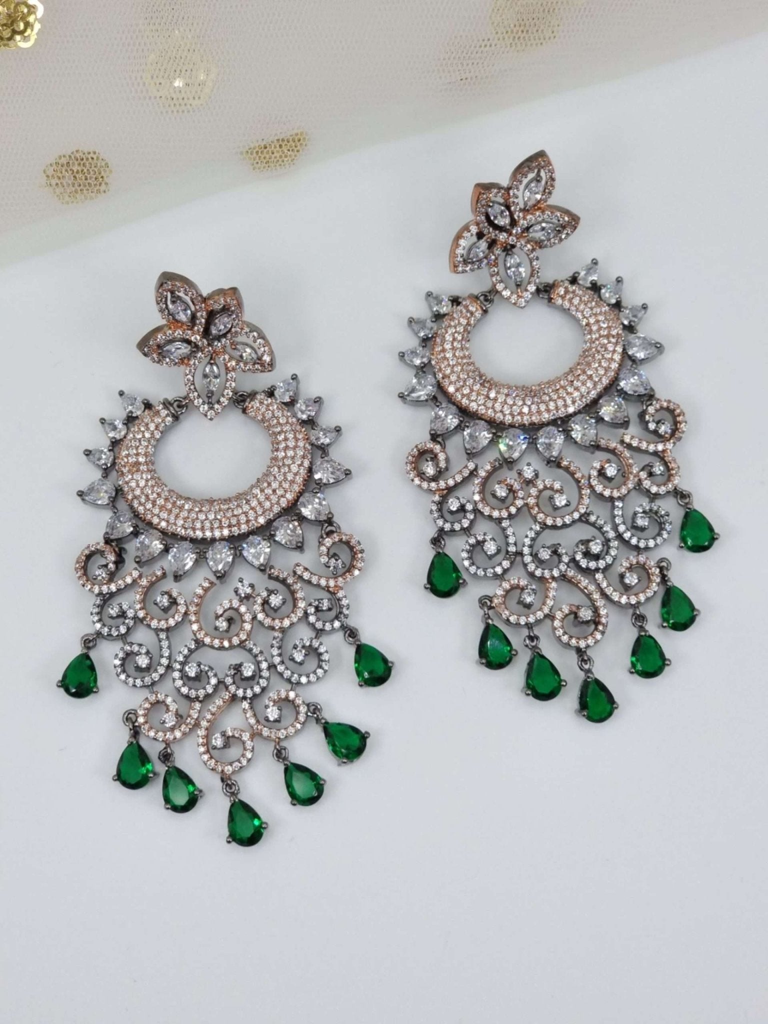 Rose Black Emerald Green AD Earrings - Fancy Fab Jewels