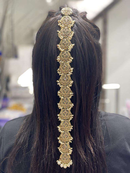 Seema - Polki & Pearl Hair Plait Piece - Fancy Fab Jewels