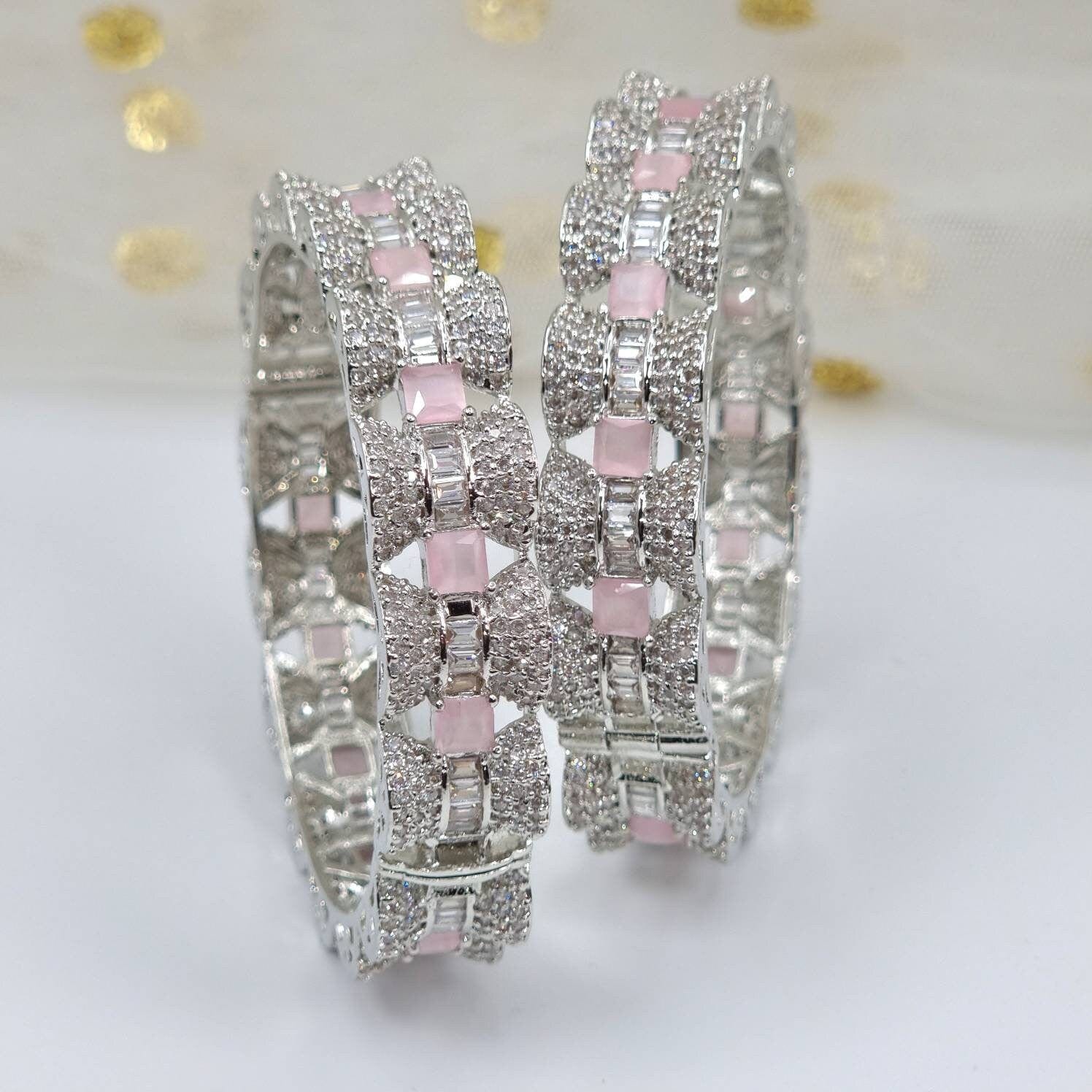 Selma - Openable Silver Pink Bangles - Fancy Fab Jewels