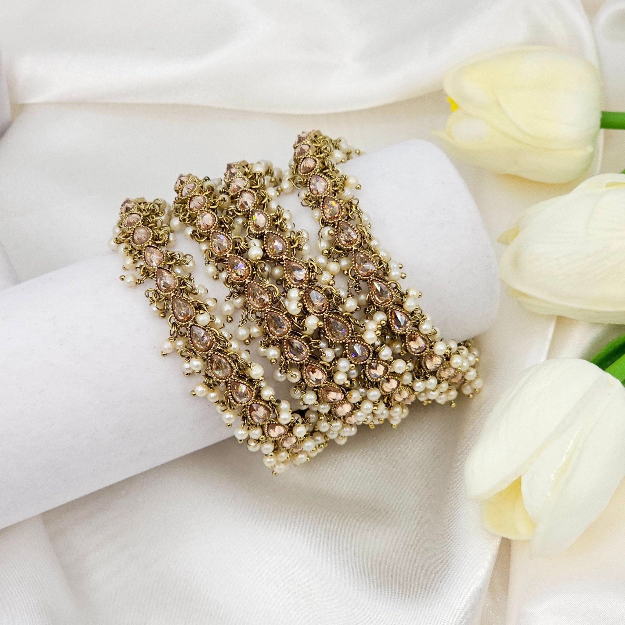Set of 4 Polki Pearl details Bangles - Gold - Fancy Fab Jewels