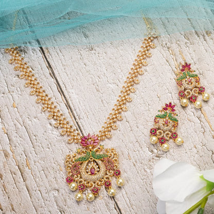 Shivani - Gold Plated AD Short Necklace Set - Fancy Fab Jewels