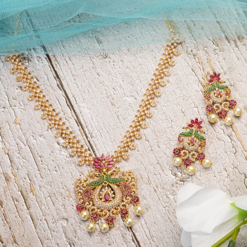 Shivani - Gold Plated AD Short Necklace Set - Fancy Fab Jewels